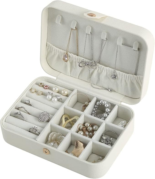 CASEGRACE Travel Jewelry Box Small Jewelry Organizer Case Display Storage for Earrings Necklace Rings Bracelets Portable Jewelry Organizer for Women Girls, White