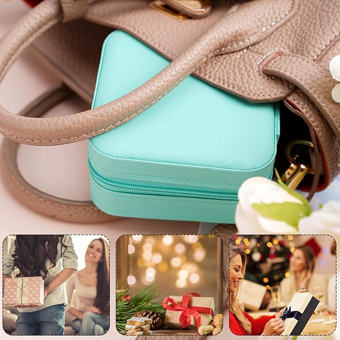 Neveika Portable Travel Mini Jewelry Box Leather Jewellery Ring Organizer Case Storage Gift Box Girls Women (blue).