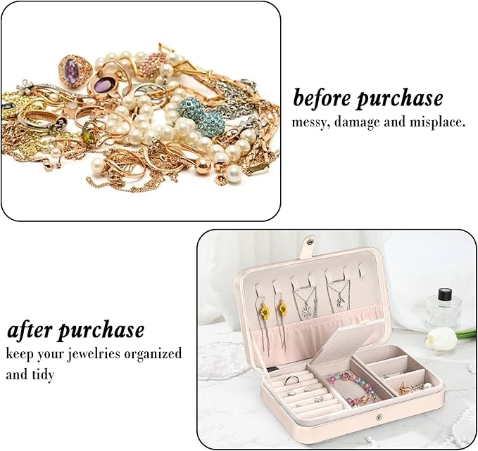 Travel Jewelry Box Personalized Leather Jewelry Case Portable Jewellery Organizer Box Pink Ring Travel Case Earring Bracelet Necklace Organizer Gifts for Birthday Christmas Women Flower lines