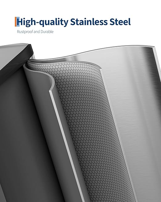GarveeHome 2 x 8 gal Stainless Steel Double Trash Can with Lid for Kitchen, Large Dual Trash and Recycle Bin Combo, Step-on Kitchen Metal Garbage Cans, PP Inner Buckets, Liner Rim