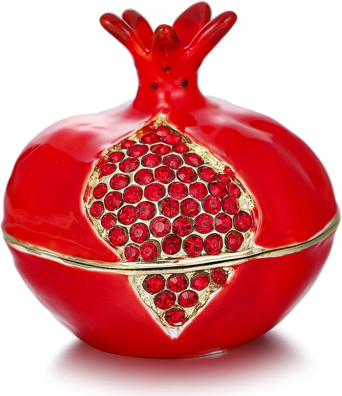 Hand Painted Fruit Trinket Box for Home Decor, Hinged Jewelry Organizer Storage, Unique Personalized Collectible Keepsake Figurine Handmade Decorative Ornament Gifts (Pomegranate)