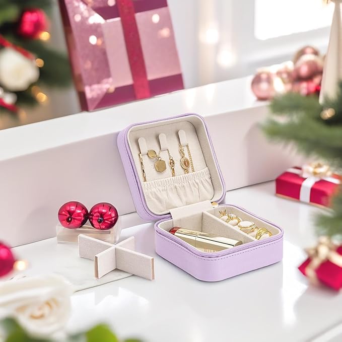 Vlando Small Faux Leather Travel Jewelry Box Organizer Display Storage Case for Rings Earrings Necklace, Purple