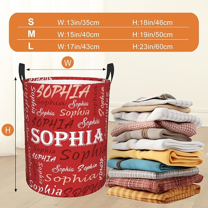 Custom Name Laundry Hamper, Personalized Laundry Basket with Name for Baby Boys Girls, Customized Collapsible Dirty Clothes Hamper Storage with Handles for Bedroom Bathroom Dorm Room Decor