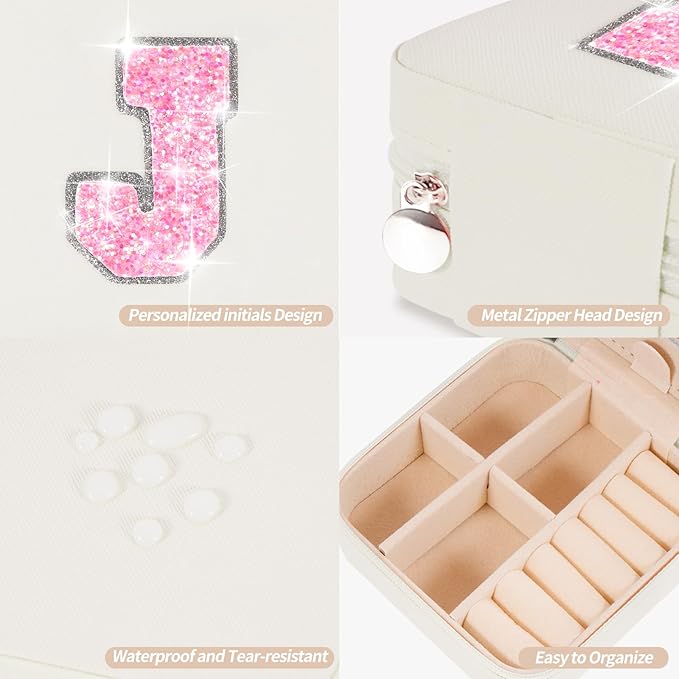 Uygafly Travel Jewelry Case - Personalized Jewelry Box for Women,Small Jewelry Organizer Cute Jewelry Organizers and Storage Aesthetic,Travel Essentials Birthday Gifts for Girls Women | Cream,J