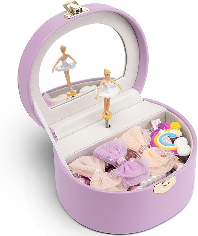 VLANDO Musical Jewelry Box for Girls, Small Kid Music Box with Ballerina for Party Bedroom Decor, Bithday Gift for Girl - Purple
