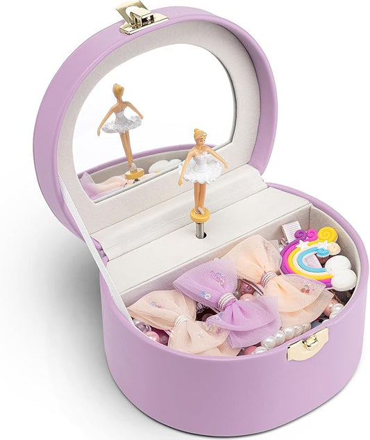 VLANDO Musical Jewelry Box for Girls, Small Kid Music Box with Ballerina for Party Bedroom Decor, Bithday Gift for Girl - Purple