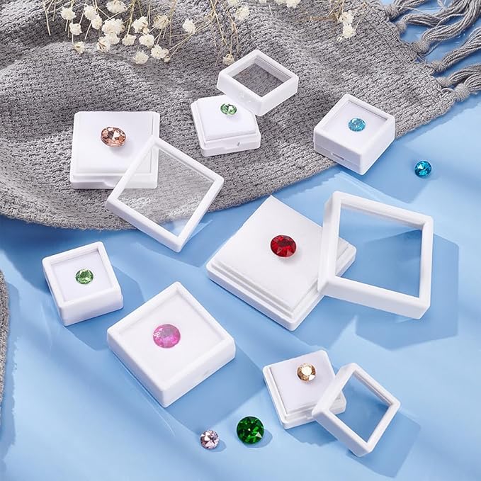 BENECREAT 24PCS 3 Size Gemstone Display Boxes With Clear Lid and Sponge, Jewelry Storage Box Organizer Case for Medallions, Antique, Jewelry, Small Gifts Packing