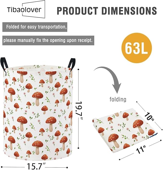 Baby Laundry Basket Baby Nursery Hamper Kids Laundry Basket Toy Storage Bin for Boys Room Decor Gift Baskets for Bedroom Bathroom(Mushroom)