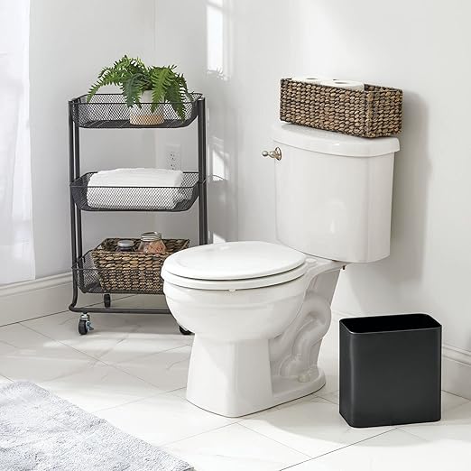 mDesign Small Metal 2.4 Gallon/9 Liter Trash Can Wastebasket Garbage Bin for Bathroom, Slim Rubbish Waste Bin Trashcans - Mirri Collection - Black