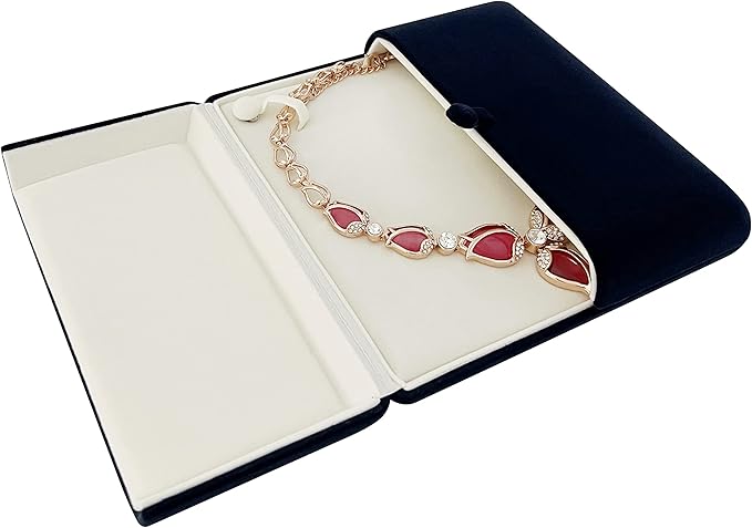 Velvet Jewelry Case for Pearl Necklace Large Velvet Necklace Stoarge Box for Pearl Strands Multi-strand Necklace Storage Box (Jewelry not included)