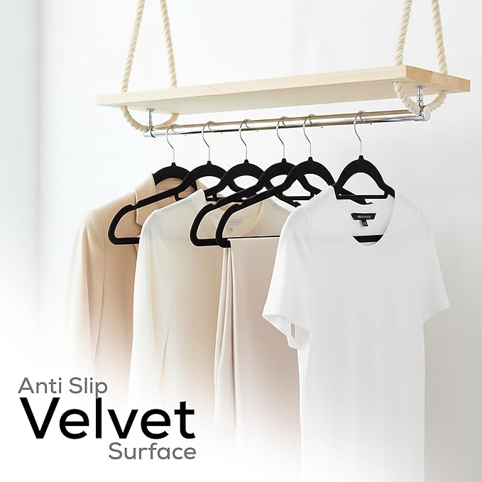 Utopia Home Premium Velvet Hangers 20 Pack - Non-Slip Clothes Hanger with Tie Bar - Black Hangers with 360 Degree Rotatable Hook - Heavy Duty Coat Hanger