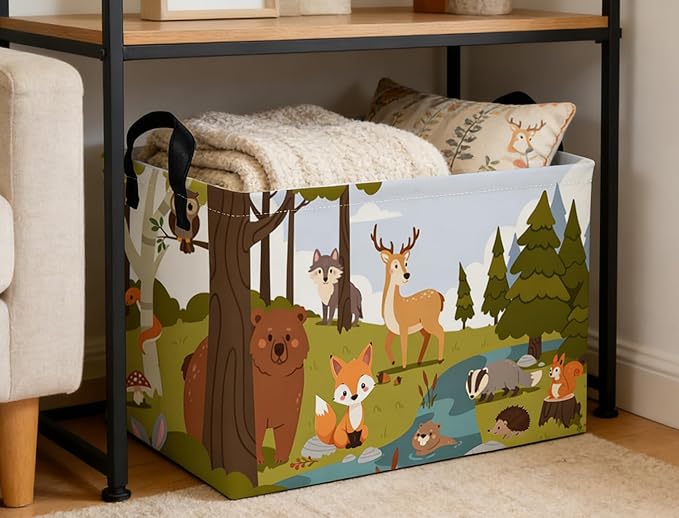 Rectangular Kids Baskets Animal Basket Cute Storage Bins Organizer Box Boys Room Decor for Home.(Green animal)