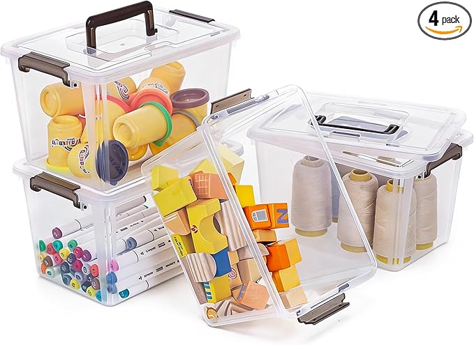 ITYLIFE CITYLIFE Citylife 4 Packs Plastic Storage Bins with Latching Lids Clear Storage Box with handle Stackable Storage Containers for Organizing Toys, Crafts, Legos, Tools