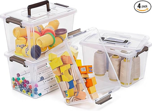 ITYLIFE CITYLIFE Citylife 4 Packs Plastic Storage Bins with Latching Lids Clear Storage Box with handle Stackable Storage Containers for Organizing Toys, Crafts, Legos, Tools