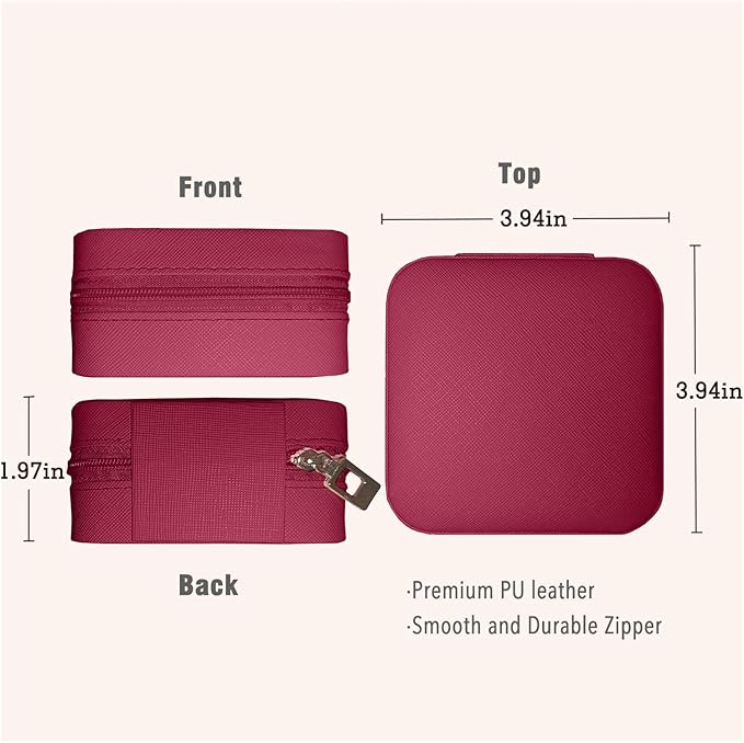Small Travel Jewelry Box, Portable Mini Jewelry Leather Box Jewelry Ring Organizer Case Storage Holder Gift Boxes for Girls Women, Burgundy