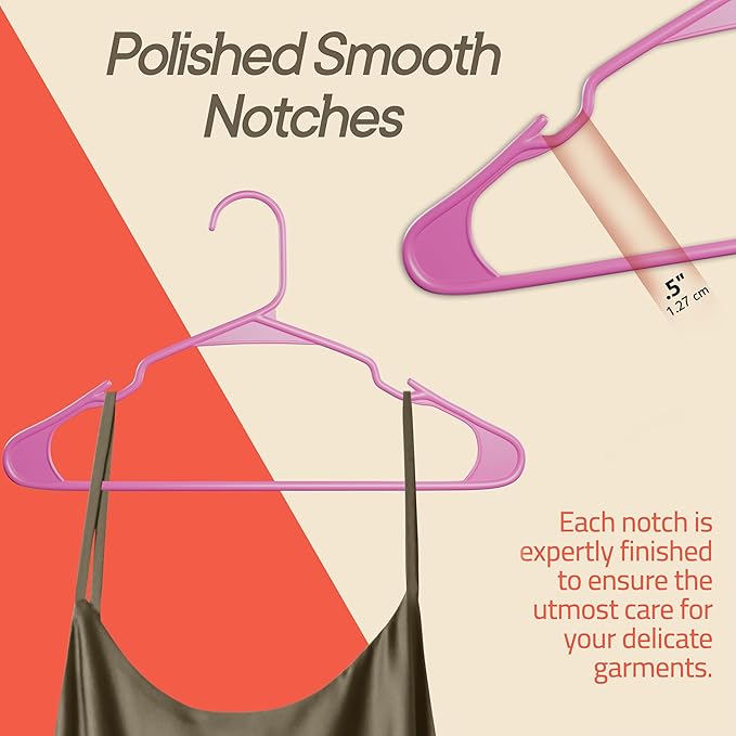 Pink Plastic Hangers 200 Pack– Heavy-Duty Plastic Hangers Slim and Space-Saving, Durable and Lightweight PP with Non-Slip Shoulder Notches for Slip Dresses, Suits, Jackets & Camisoles