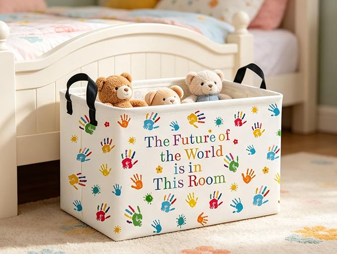 Rectangle Kids Baskets Book Basket Cute Storage Bin Organizer Boys Box for Room Decor Gift Basket(Handprint)