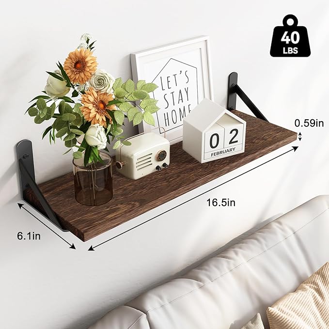 Fixwal Wall Shelves Floating Shelves for Wall Bedroom Bathroom Living Room Kitchen Storage and Decor(Brown, Set of 3, 16.5 Inch)