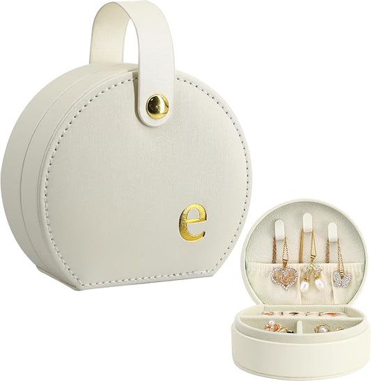 COLLECTIVE HOME - Travel Jewelry Case, Elegant Half-Moon Design with Gold Monogram, Detachable Handle, Personalized Accessory Organizer, Gift for Fashion-Forward Women and Teens (e)