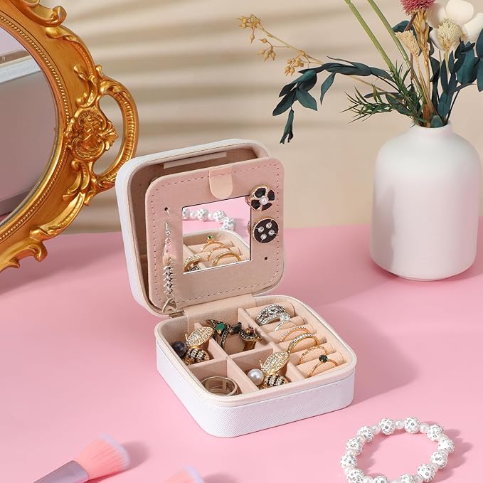 6Pcs PU Leather Small Travel Jewelry Case Organizer Storage, Bridesmaid Gifts Jewelry Box with Mirror for Women Girls