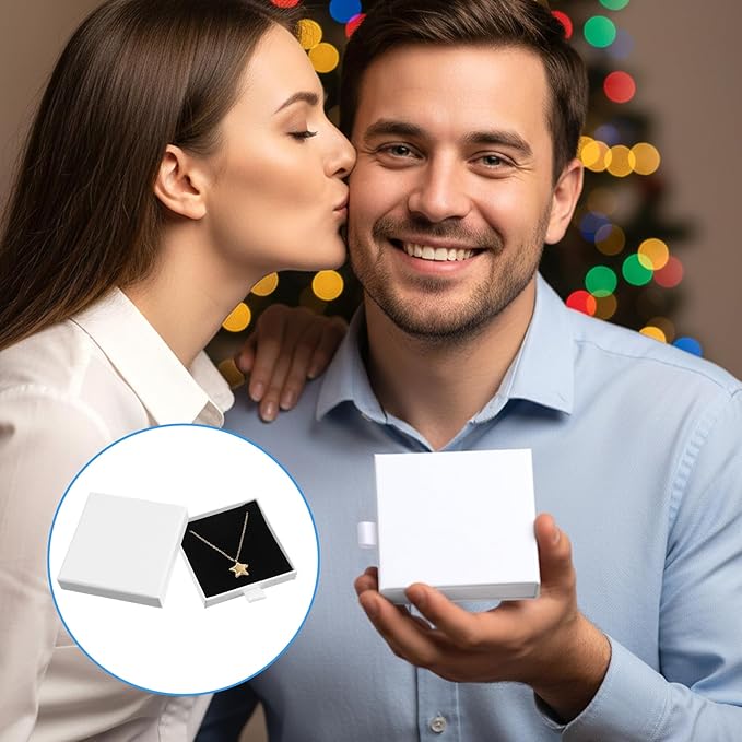 Jewellery Gift Box, 4 Pcs Ring Necklace Box Small Gift Boxes for Bracelets Earrings Necklaces Bracelet Drawer Organizer Square Pendent Storage Case for Birthday DIY Wrapping(White)
