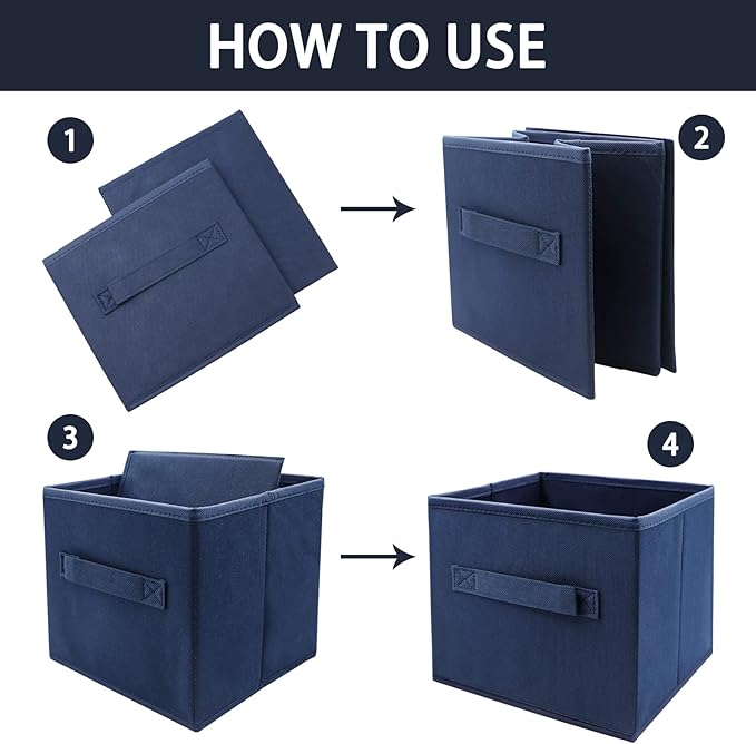 EBIGIC Small Storage Bins,Collapsible Fabric Storage Organizer 9.0"x7.5"x7.5" 6 Pack,Mini Storage Box,fit for closet, living room, bookshelf, Kids clothes and toys storage and organization Blue…
