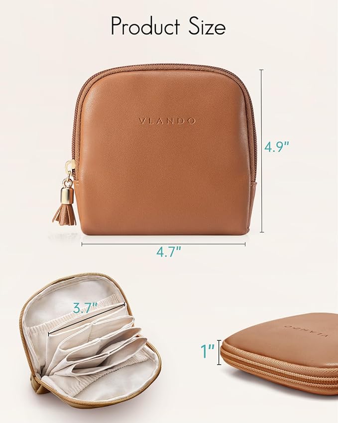 VLANDO Mini Jewelry Travel Case,Jewelry Pouch Bags with Zipper, Velvet Jewelry Organizer Storage Bag for Bracelet Rings Earring Travel Essentials Gifts for Women Girl - Dark brown