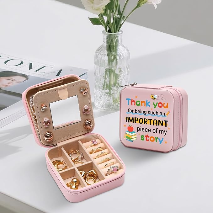GAOLZIUY Teacher Appreciation Gifts for Women, Teacher Jewelry Box, Birthday Retirement Graduation Gifts for Teachers, Thank You for Being Such An Important Piece Of My Story Jewelry Case