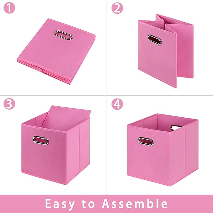 Fabric storage bins Cubes, Fabric Cube Organizer with Handle, Foldable Cube Bins for Cloth or Accessary Storage, 11x11x11, Set of 3, (Pink)