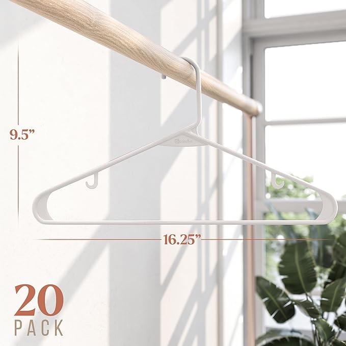 Plastic Hangers 20 Pack White - Clothes Hangers - Makes The Perfect Coat Hanger and General Space Saving Hangers for Closet and New Apartment Essentials - Percheros Ganchos para Colgar Ropa Hangars
