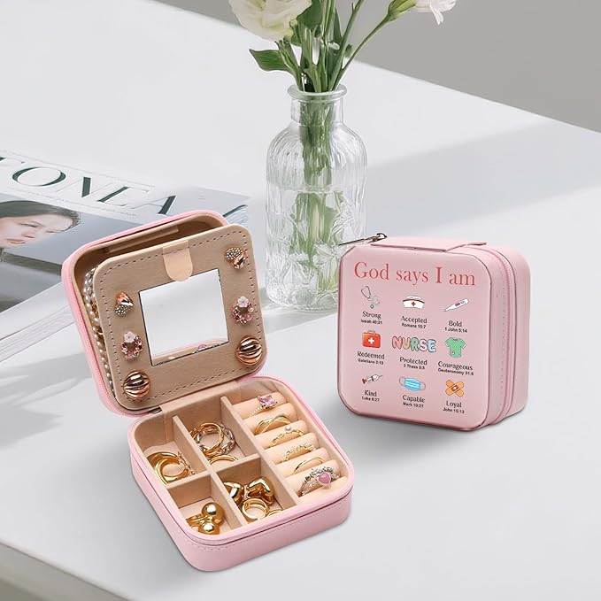GAOLZIUY Nurse Jewelry Box Gifts for Women, Nurse Week Practitioner RN Graduation Appreciation Gifts for Nursing Students, Medical Assistant, God Says I Am Jewelry Case for Nurses Female