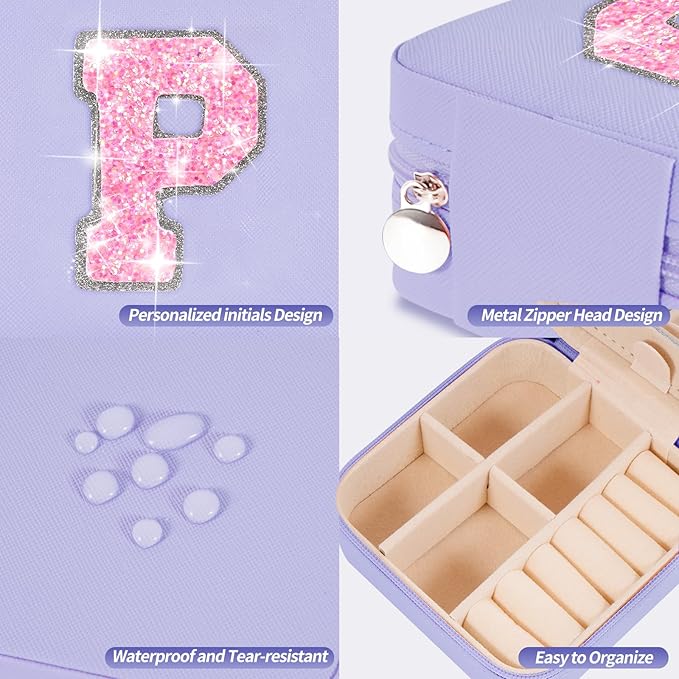 Uygafly Travel Jewelry Case - Personalized Jewelry Box for Women,Small Jewelry Organizer Cute Jewelry Organizers and Storage Aesthetic,Travel Essentials Birthday Gifts for Girls Women | Lavender,P