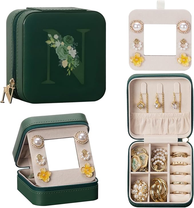 Enthralite Travel Jewelry Box for Gift: Traveling Jewelry Case for Girls Women - Mini Organizer for Necklaces Earrings Green N
