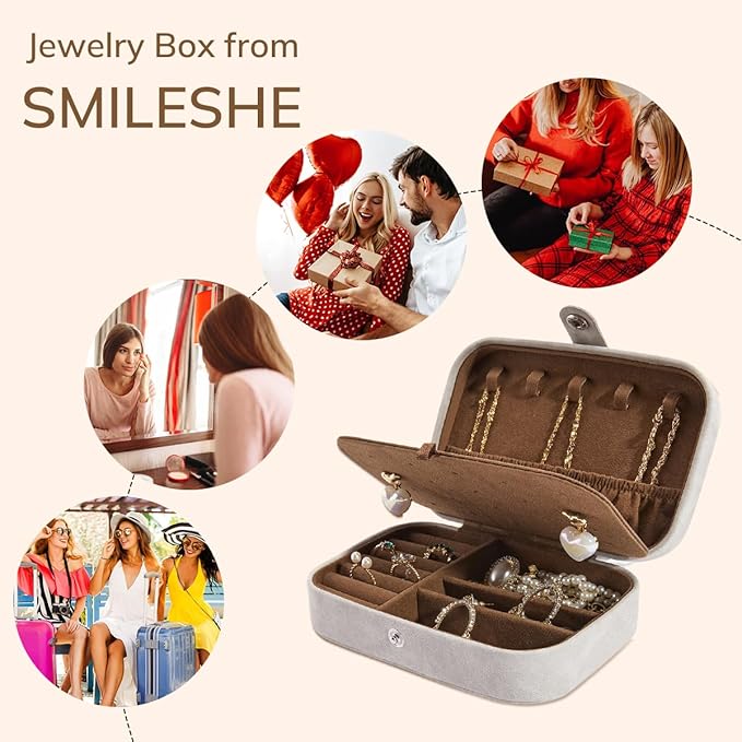 Smileshe Travel Jewelry Box, PU Leather Small Gift Portable Case, 2 Layers Organizer Display Storage Boxes for Rings, Earrings, Necklaces, Bracelets