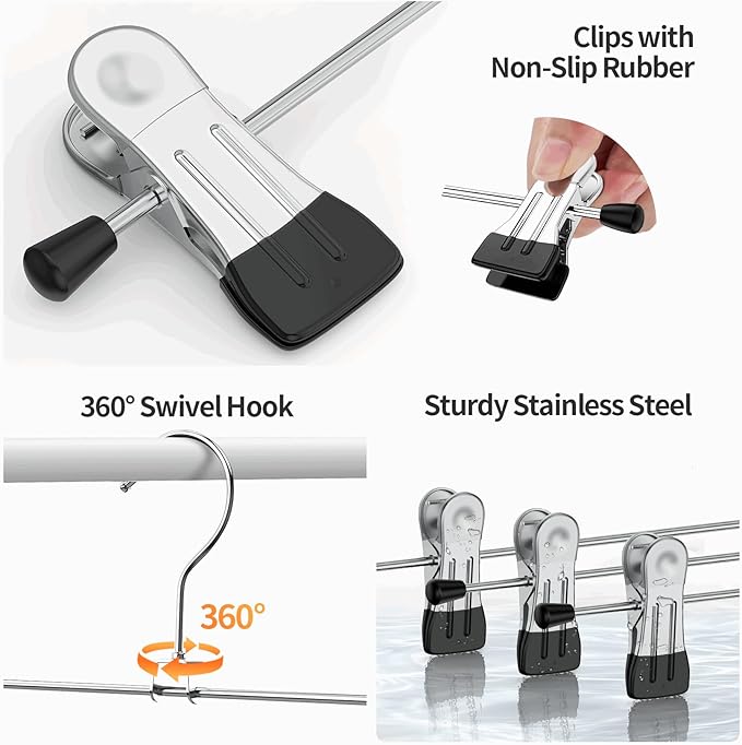 IEOKE Pants Hangers with Clips: 30 Pack Skirt Hangers for Women Metal Adjustable Trouser Hangers for Jeans Shorts Dress - Black