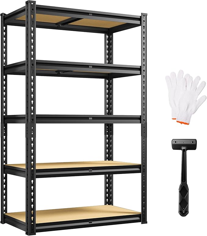 5 Tier Storage Shelves 2020LBS Garage Shelving,Adjustable Heavy Duty Metal Shelving Unit Utility Rack for Garage,Kitchen Pantry Shelf for Warehouse,Closet,Commercial,28" W x 12" D x 59.8" H,Black