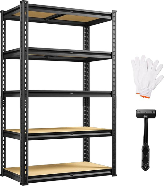 5 Tier Storage Shelves 2020LBS Garage Shelving,Adjustable Heavy Duty Metal Shelving Unit Utility Rack for Garage,Kitchen Pantry Shelf for Warehouse,Closet,Commercial,28" W x 12" D x 59.8" H,Black