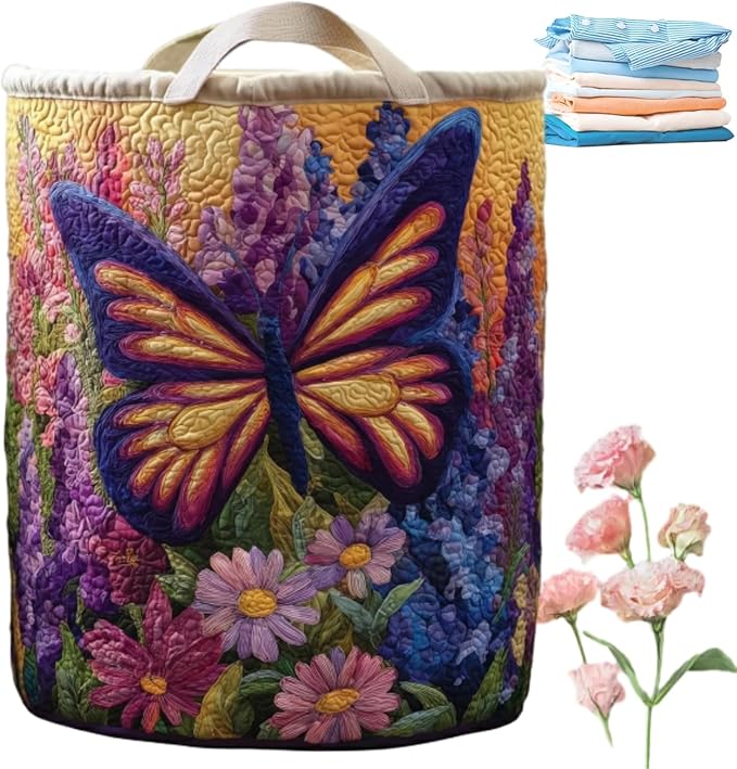 Aiorrax Quilted Laundry Basket with Handles, Boho Floral Fabric Storage Hamper, Large Soft Quilted Laundry Basket for Nursery, Bedroom, Laundry Room,Clothes & Toys (S, L)