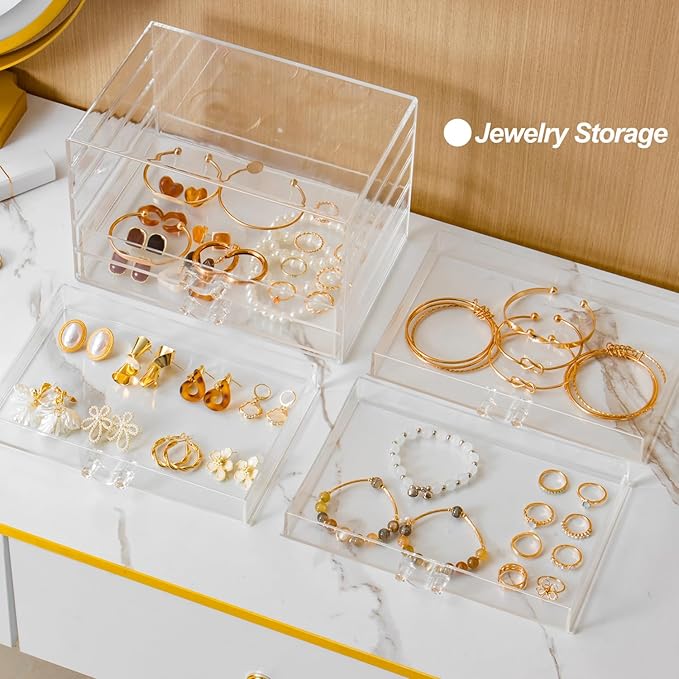 YUFONG Earring Storage Box Organizer 5 Drawers Jewelry Organizer Acrylic Jewelry Storage Box Holder Compartment Transparent Display Storage Case Gift for Women Girls (5 Grids)