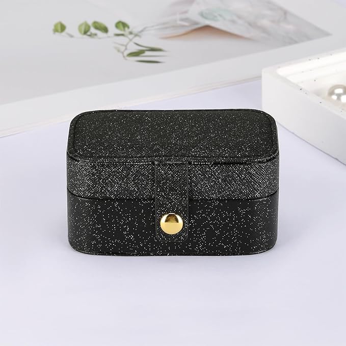 KUKUVR Small Travel Jewelry Box, Mini Jewelry Holder for Multiple Rings Necklace Earrings Lipstick, Portable Jewelry Storage Organizer Case with Removable Ring Slot (BLACK)