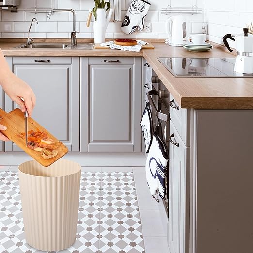 JiatuA Small Trash Can Plastic Wastebasket Round Garbage Container Bin for Bathroom, Kitchen, Bedroom, Home Office, College Dorm, Beige 2 Pack