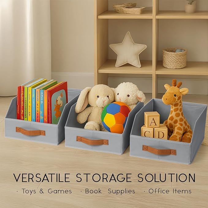 Homsorout Fabric Storage Bins for Organizing - 12 Pack Large Trapezoid Collapsible Storage Bins with Front Handle, Closet Organizers and Storage for Bedroom, Home Shelves, Small Spaces, Grey