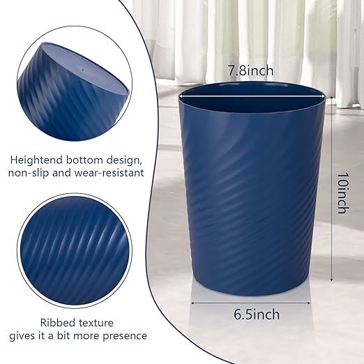 UUJOLY Bathroom Small Trash Can with Trash Bag Plastic Garbage Can Round Waste Basket for Bathrooms, Laundry Room, Kitchens, Offices, Kids Rooms, Dorms, 1.8 Gallons, 3 Pack (Blue Green Beige)