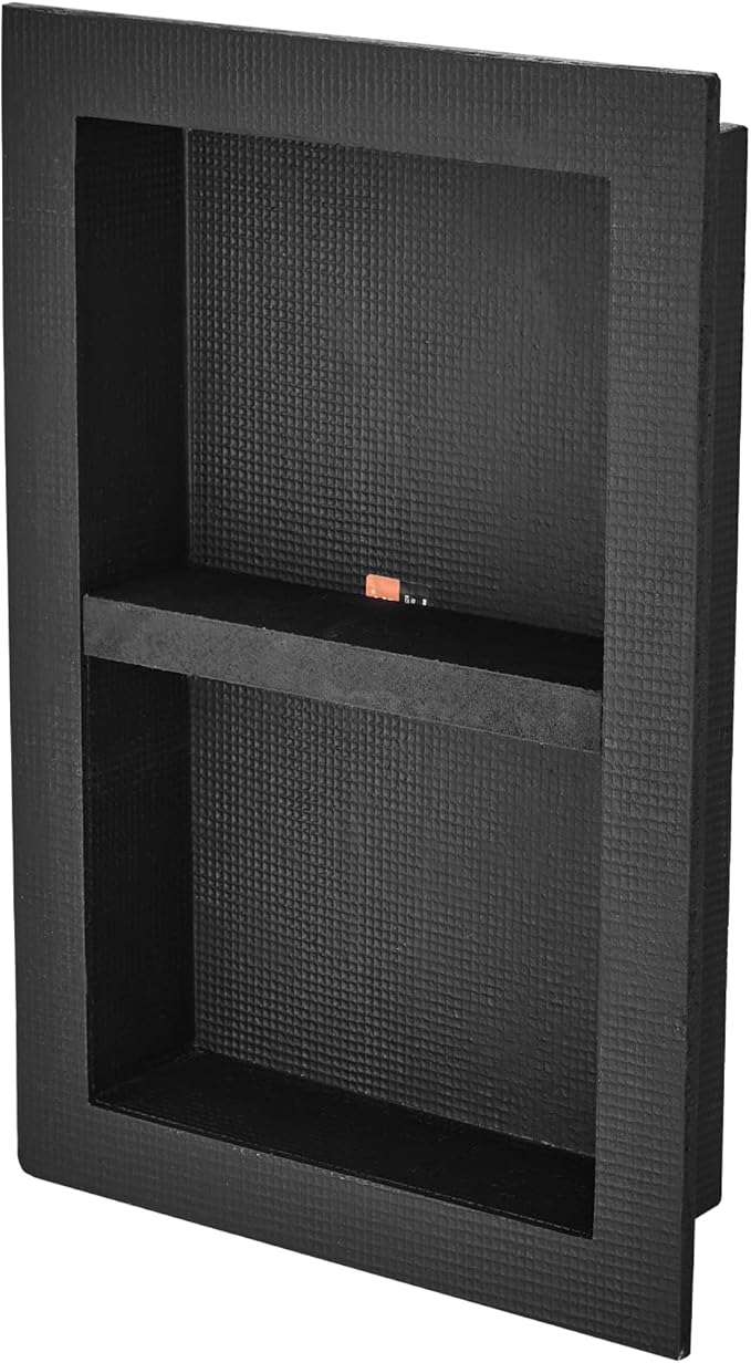VEVOR Shower Niche Ready for Tile 16" x 24", Double Shelf Organizer, Square Corners Wall-inserted Niche Recessed, Sealed Protection Modern Soap Storage Niche for Shower Bathroom, Black