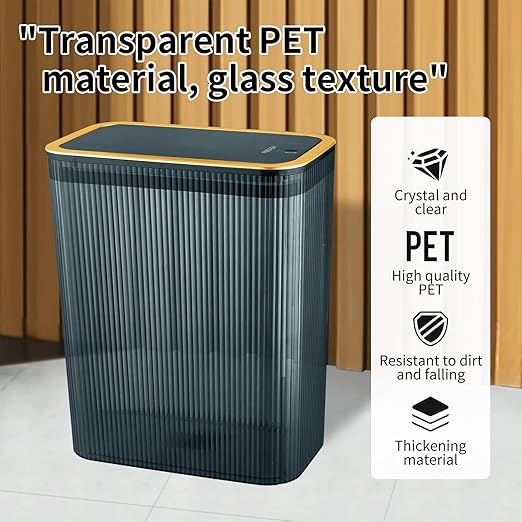 Transparent Trash Can, Bathroom Trash Cans with Lids, 2.6 Gallon Garbage Can for Bedroom, Office, Plastic Slim Waste Basket with Press Top Lid, 10L Clear Trash Bin for Home, Kitchen (Blue)