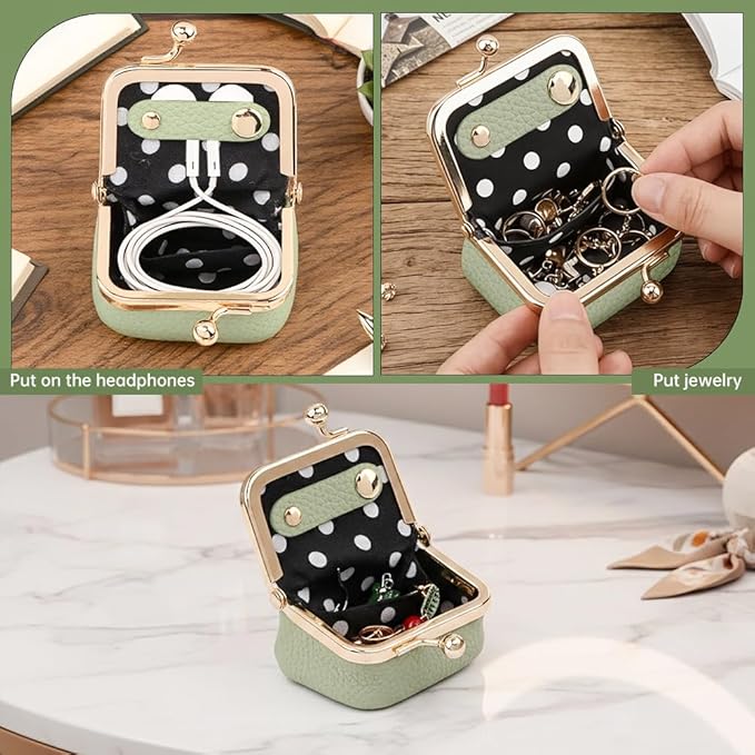 PU Leather Mini Jewelry Box, Vintage Portable Mini Jewelry Organizer with Kiss Lock, Compact Travel Case for Rings, Earrings, Necklaces - Ideal Gift for Women