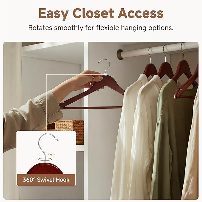 StorageWorks Wooden Hangers 20 Pack, Wood Coat Hangers for Closet, Heavy Duty Clothes Hangers for Suits, Shirts, Pants, Jackets, Dark Cherry Color