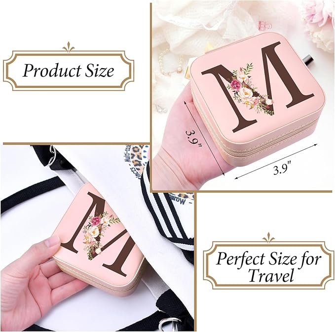 Inngeroo Personalized Graduation Gifts for Women - Customized Teacher Appreciation Gifts - Travel Jewelry Case Box Organizer for Wife Daughter Aunt Friend Grandma - Initial M