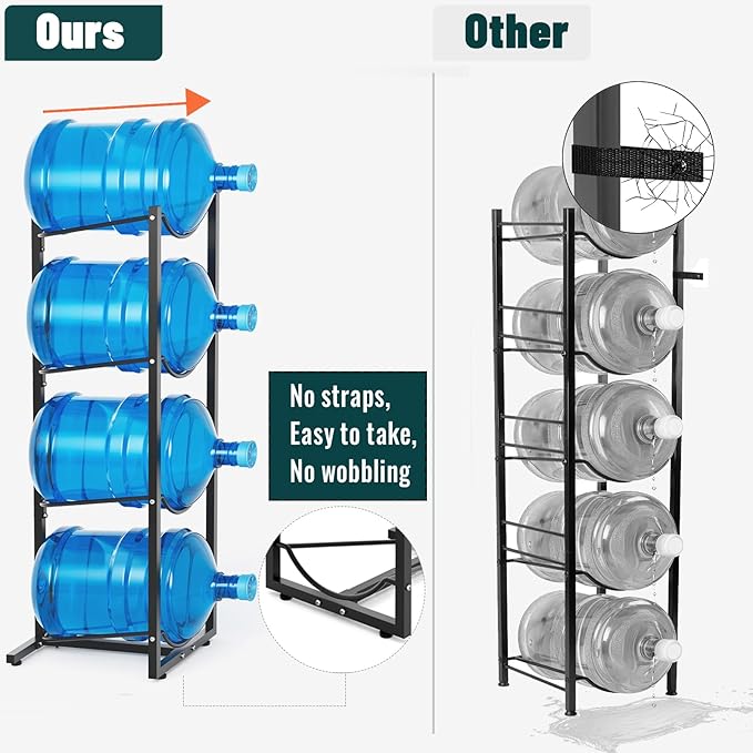 MYLOLF 5 Gallon Water Jug Holder : 4 Tier Water Jug Stand Holder for 5 Gallon Water Dispenser- 5 Gal Water Bottle Storage Rack Organizer for Home Kitchen Garage (4 Tier)