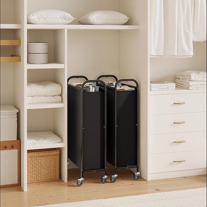 GRANNY SAYS 80L Slim Laundry Hamper with Silent Brake Wheels, Sturdy Metal Frame & Handle, Rolling Laundry Basket for Laundry Room, Bedroom, Bathroom, or RV – Great for Singles or Couples, Black
